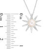 Thumbnail Image 2 of 6.5mm Cultured Freshwater Pearl and 1/10 CT. T.W. Diamond Sunburst Pendant in 10K White Gold