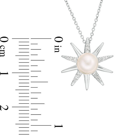 6.5mm Freshwater Cultured Pearl and 1/10 CT. T.w. Diamond Sunburst Pendant in 10K White Gold
