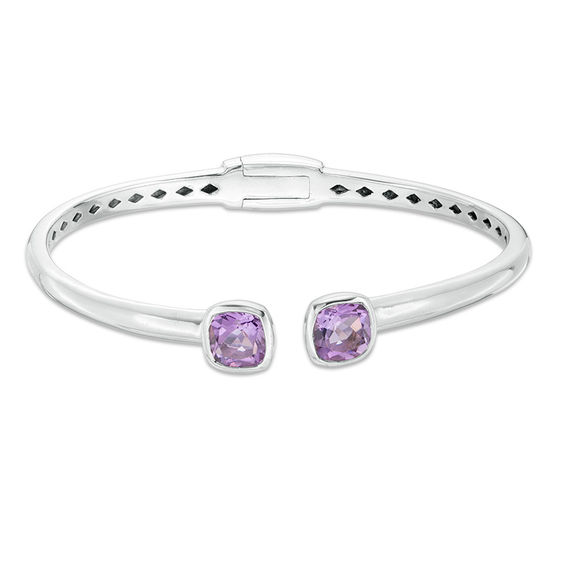 7.0mm Bezel-Set Cushion-Shaped Amethyst Cuff in Sterling Silver