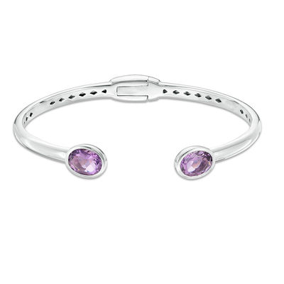 Sterling Silver Amethyst Bangle,Bezel Setting Bangle,Silver Cuff,Purple Gemstone Bangle,February Birthstone,Women Gift with White Rhodium.