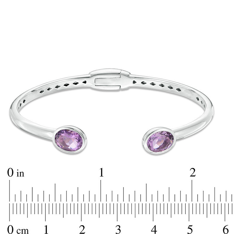 Bezel-Set Oval Amethyst Cuff in Sterling Silver