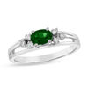 Thumbnail Image 0 of Sideways Oval Emerald and 1/10 CT. T.W. Diamond Tri-Sides Split Shank Ring in 14K White Gold