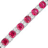 Thumbnail Image 0 of 6.0mm Cushion-Cut Lab-Created Ruby and White Sapphire Alternating Tennis Bracelet in Sterling Silver - 7.25"