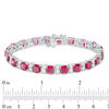 Thumbnail Image 3 of 6.0mm Cushion-Cut Lab-Created Ruby and White Sapphire Alternating Tennis Bracelet in Sterling Silver - 7.25"