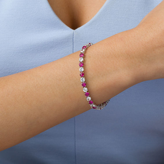 Zales 4.0mm Lab Created Ruby and White Sapphire Alternating Tennis Bracelet in Sterling Silver 7.25 Mall of America