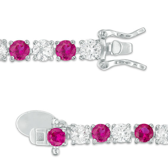 4.0mm Lab-Created Ruby and White Sapphire Alternating Tennis Bracelet in Sterling Silver - 7.25"