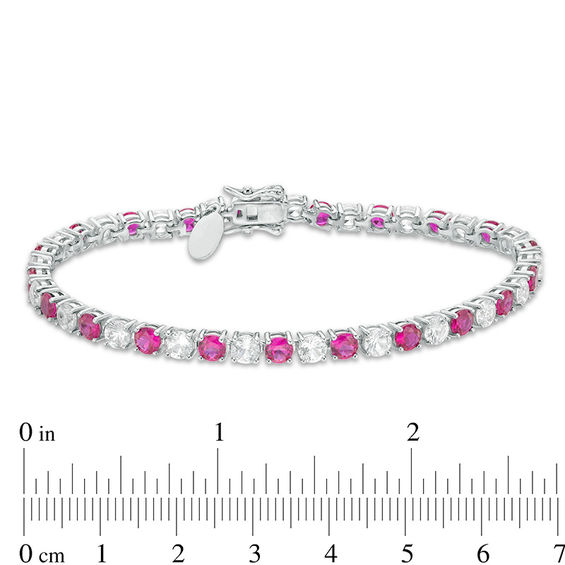 4.0mm Lab-Created Ruby and White Sapphire Alternating Tennis Bracelet in Sterling Silver - 7.25"
