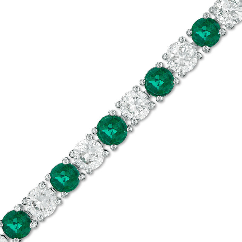 4.0mm Lab-Created Emerald and White Sapphire Alternating Tennis Bracelet in Sterling Silver - 7.25"