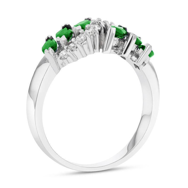 Marquise Emerald and 1/4 CT. T.W. Diamond Slant Ring in 14K White Gold ...