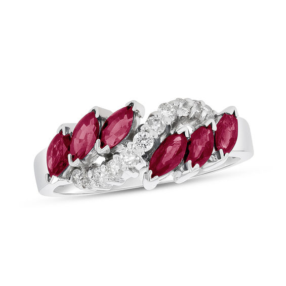 marquise ruby and 1 4 ct t w diamond slant ring in 14k ruby ribbon size chart