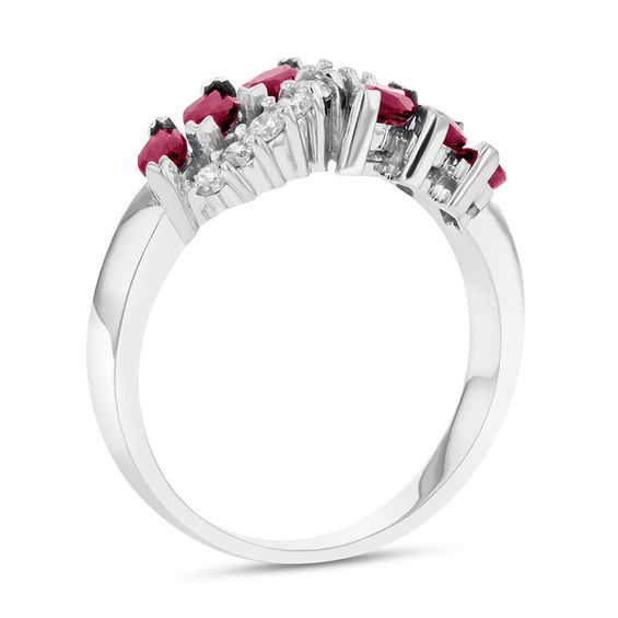Marquise Ruby and 1/4 CT. T.w. Diamond Slant Ring in 14K White Gold
