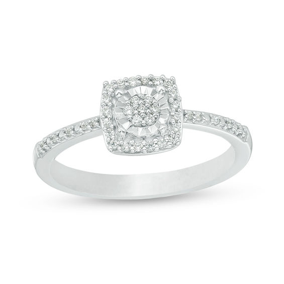 1/8 CT. T.w. Composite Diamond Cushion Frame Promise Ring in Sterling Silver
