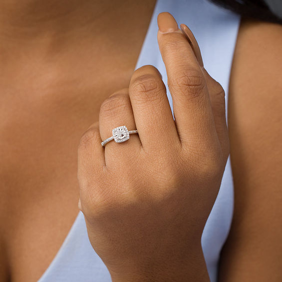 1/8 CT. T.w. Composite Diamond Cushion Frame Promise Ring in Sterling Silver