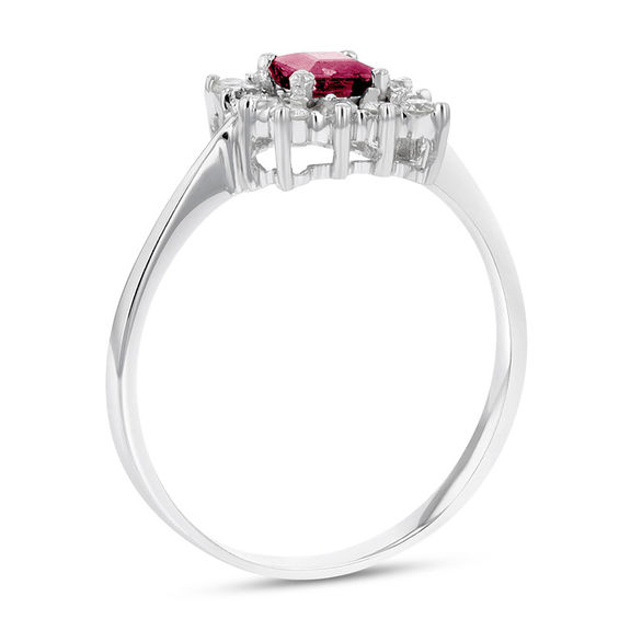 4.0mm Princess-Cut Ruby and 1/4 CT. T.w. Diamond Shadow Frame Ring in 14K White Gold