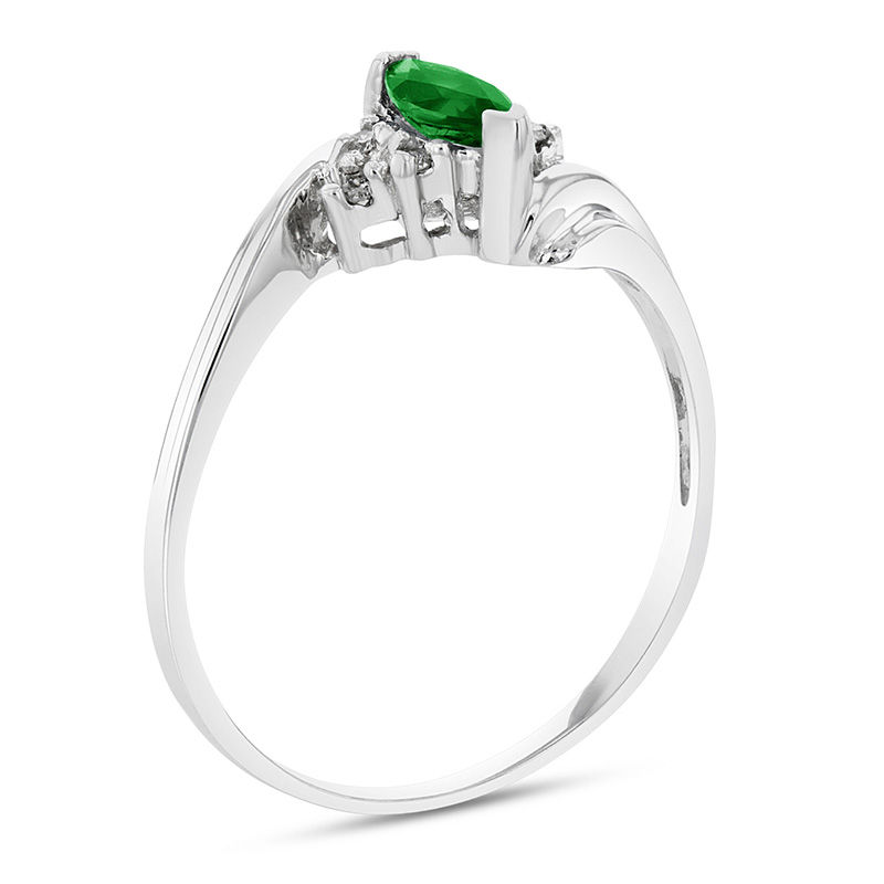 Main Image 2 of Marquise Emerald and 1/20 CT. T.W. Diamond Tri-Sides Bypass Ring in 14K White Gold