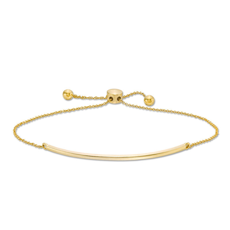 Curved Bar Bolo Bracelet in 10K Gold - 9.5"