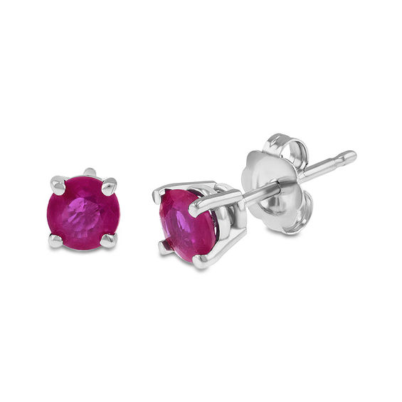 7.0mm Cushion-Cut Lab-Created Ruby and White Sapphire Stud 