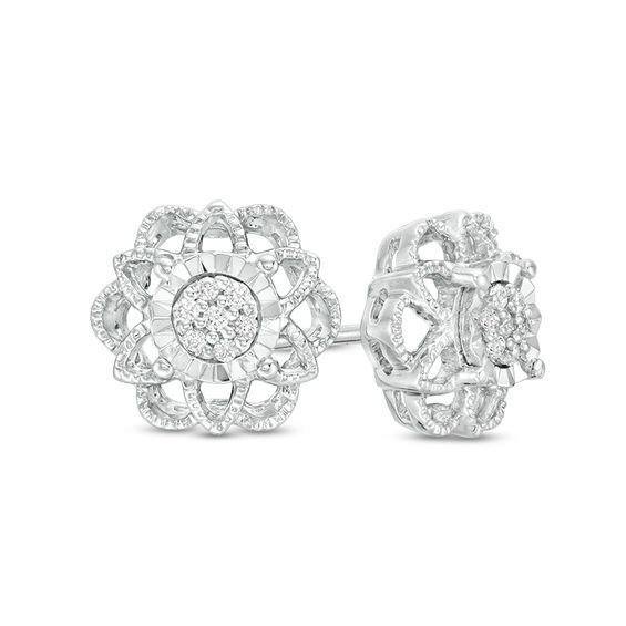 1/15 CT. T.w. Composite Diamond Flower Vintage-Style Stud Earrings in Sterling Silver