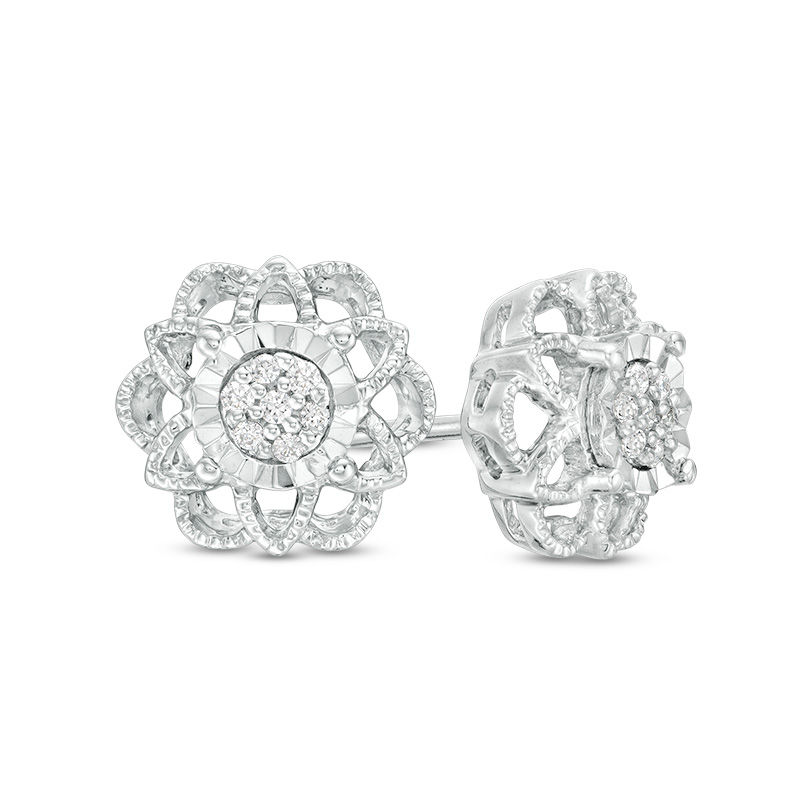 1/15 CT. T.W. Composite Diamond Flower Vintage-Style Stud Earrings in Sterling Silver