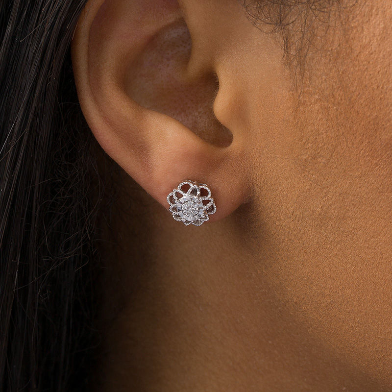 1/15 CT. T.W. Composite Diamond Flower Vintage-Style Stud Earrings in Sterling Silver