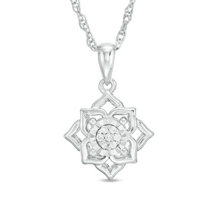 Sterling Silver Diamond Accent Lotus Flower Pendant Necklace 18