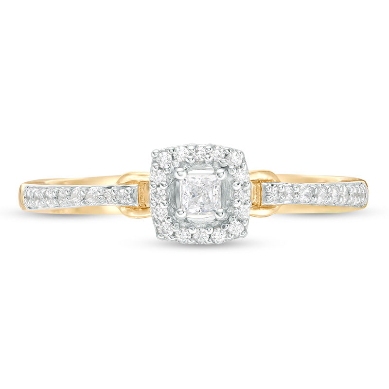 Engravable 1/5 CT. T.W. PrincessCut Diamond Frame Buckle Promise Ring