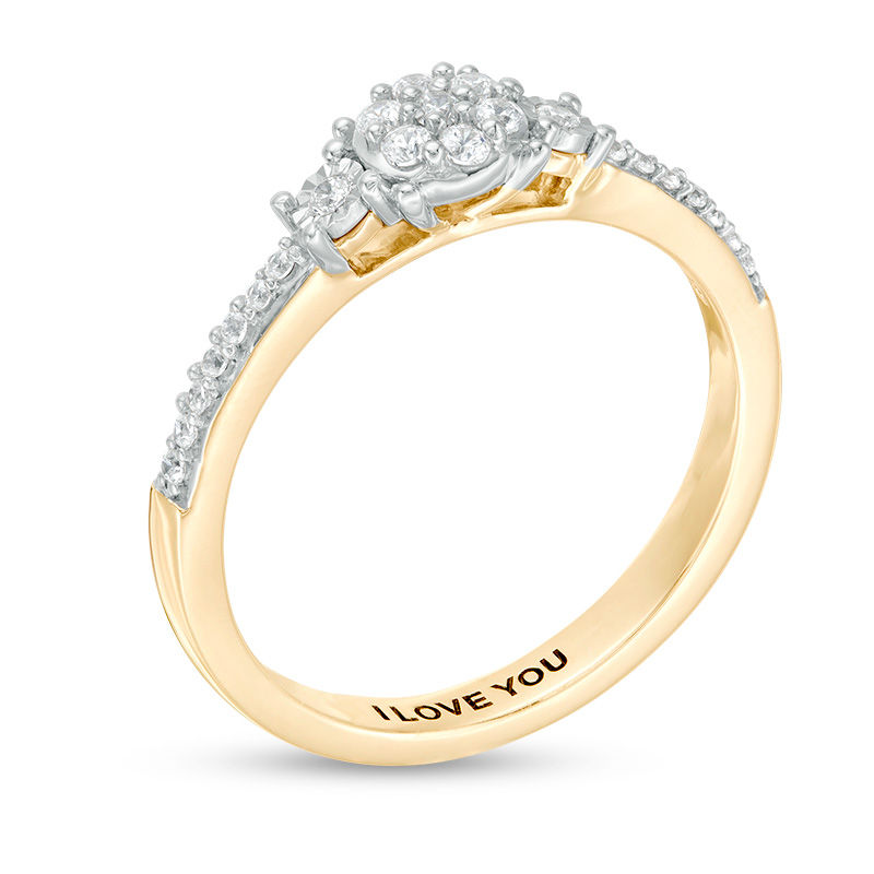 Engravable 1/5 CT. T.W. Composite Diamond Three Stone Promise Ring in 10K White, Yellow or Rose Gold (1 Line)