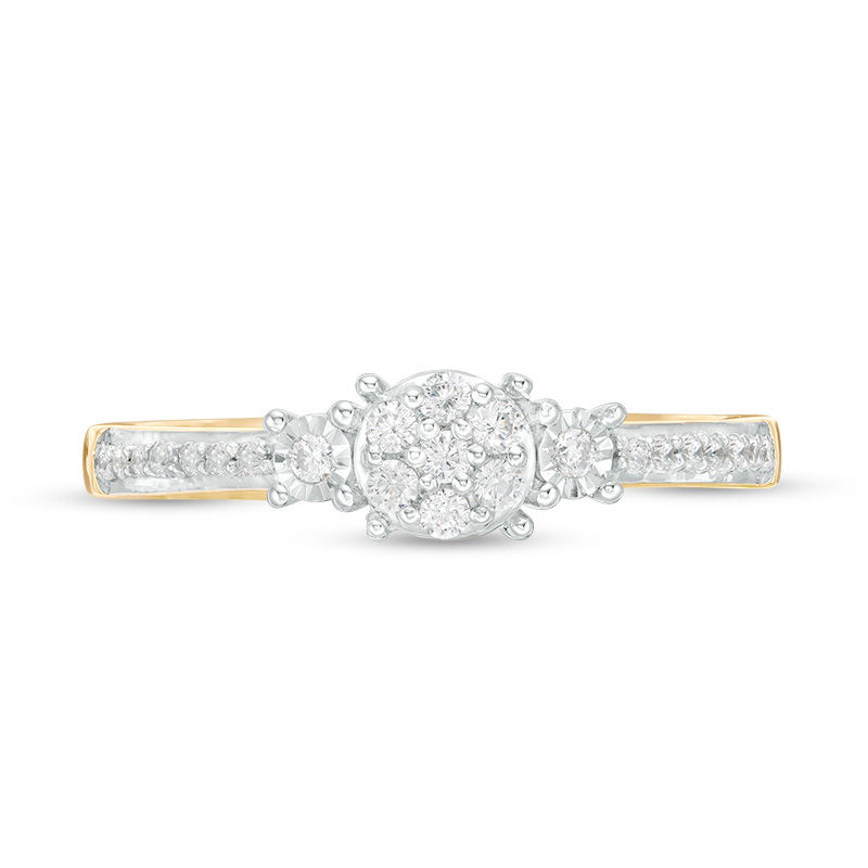 Engravable 1/5 CT. T.W. Composite Diamond Three Stone Promise Ring in 10K White, Yellow or Rose Gold (1 Line)