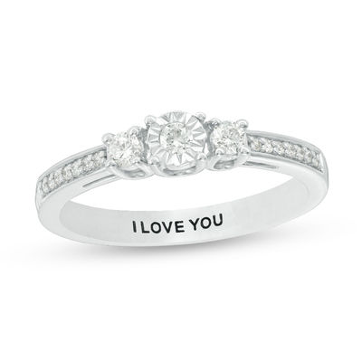 1/10 cttw, Size-3.75 G-H,I2-I3 3 Diamond Promise Ring in Sterling Silver