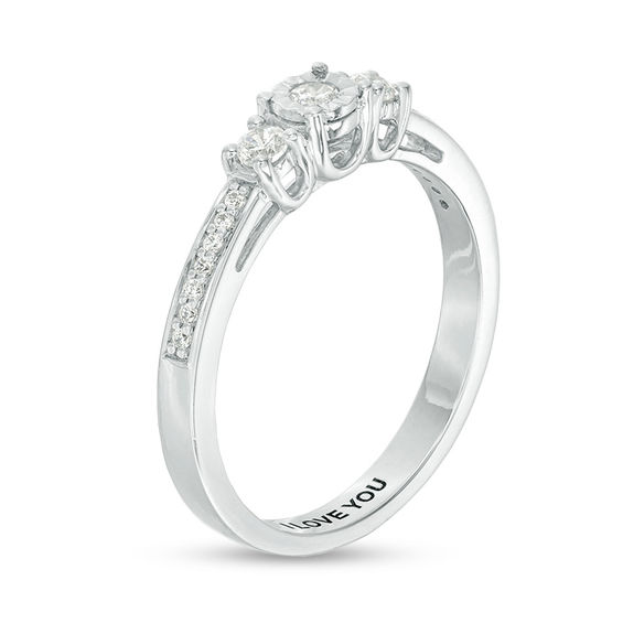 Engravable 1/4 CT. T.w. Diamond Three Stone Promise Ring in Sterling Silver (1 Line)