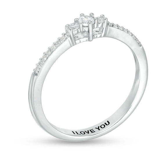 Engravable 1/8 CT. T.w. Diamond Three Stone Promise Ring in Sterling Silver (1 Line)