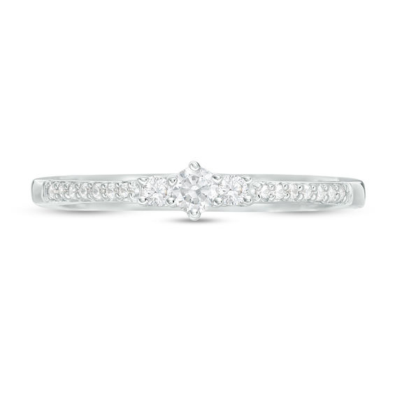 Engravable 1/8 CT. T.w. Diamond Three Stone Promise Ring in Sterling Silver (1 Line)