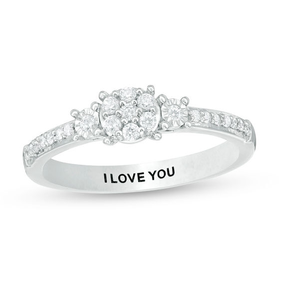 Engravable 1/5 CT. T.w. Composite Diamond Three Stone Promise Ring in Sterling Silver (1 Line)