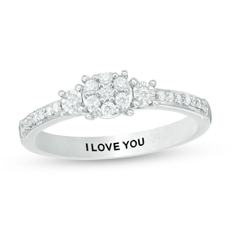 Engravable 1/5 CT. T.W. Composite Diamond Three Stone Promise Ring in Sterling Silver (1 Line)