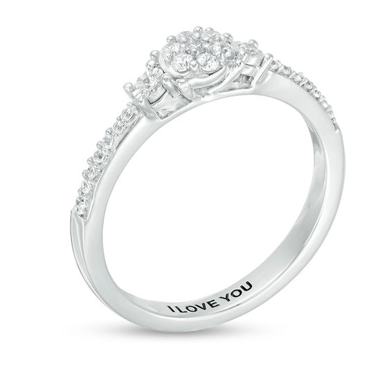 Engravable 1/5 CT. T.w. Composite Diamond Three Stone Promise Ring in Sterling Silver (1 Line)