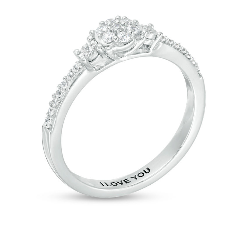 Engravable 1/5 CT. T.W. Composite Diamond Three Stone Promise Ring in Sterling Silver (1 Line)