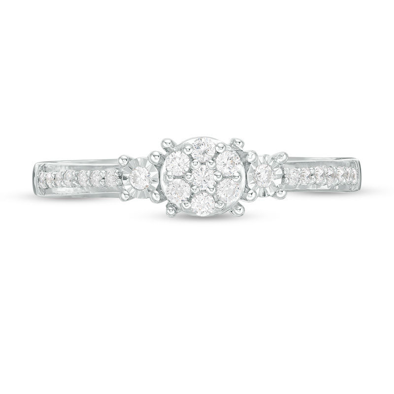 Engravable 1/5 CT. T.W. Composite Diamond Three Stone Promise Ring in Sterling Silver (1 Line)