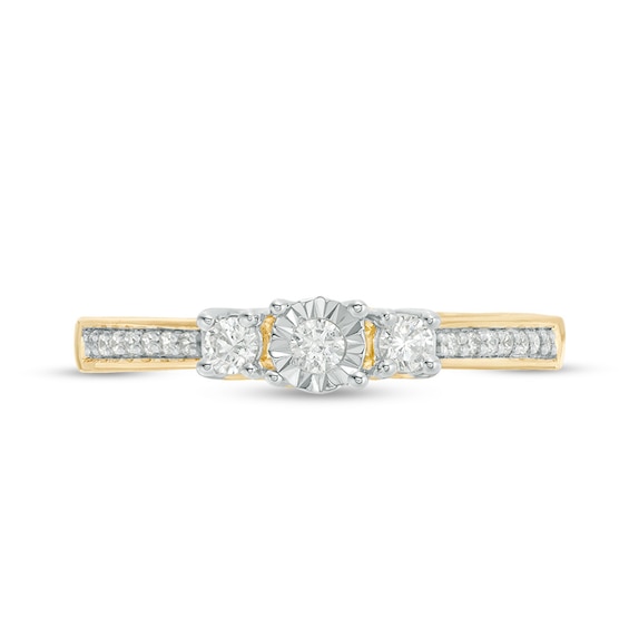 Engravable 1/4 CT. T.w. Diamond Three Stone Promise Ring in 10K White, Yellow or Rose Gold (1 Line)