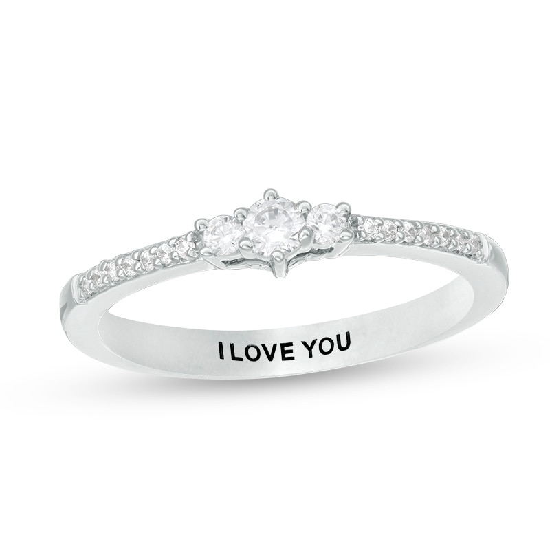 Main Image 1 of Engravable 1/8 CT. T.W. Diamond Three Stone Promise Ring in Sterling Silver (1 Line)