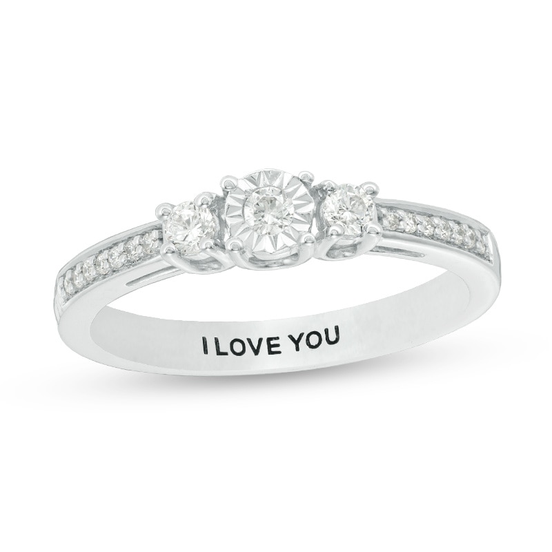 Main Image 1 of Engravable 1/4 CT. T.W. Diamond Three Stone Promise Ring in Sterling Silver (1 Line)