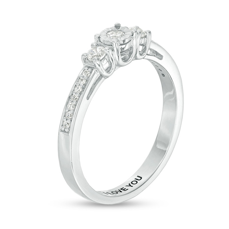 Main Image 3 of Engravable 1/4 CT. T.W. Diamond Three Stone Promise Ring in Sterling Silver (1 Line)