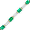 Thumbnail Image 0 of Emerald-Cut Lab-Created Emerald and 1/2 CT. T.W. Diamond Double Row Bracelet in Sterling Silver and 10K Gold - 7.5"