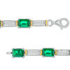 Thumbnail Image 1 of Emerald-Cut Lab-Created Emerald and 1/2 CT. T.W. Diamond Double Row Bracelet in Sterling Silver and 10K Gold - 7.5"