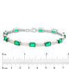 Thumbnail Image 3 of Emerald-Cut Lab-Created Emerald and 1/2 CT. T.W. Diamond Double Row Bracelet in Sterling Silver and 10K Gold - 7.5"