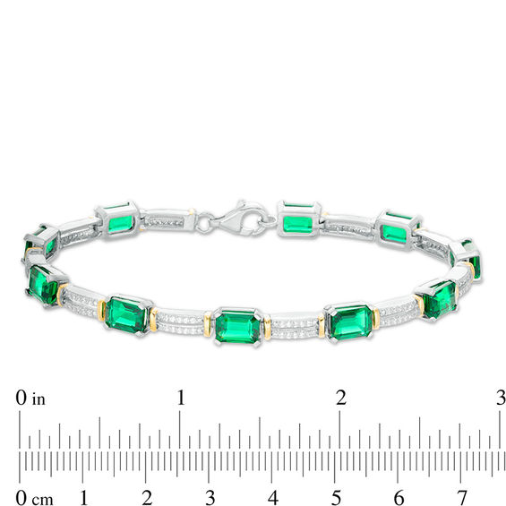 Emerald-Cut Lab-Created Emerald and 1/2 CT. T.W. Diamond Double Row Bracelet in Sterling Silver and 10K Gold - 7.5" Emerald-Cut Lab-Created Emerald and 1/2 CT. T.W. Diamond Double Row Bracelet in Sterling Silver and 10K Gold - 7.5"