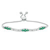 Thumbnail Image 0 of Lab-Created Emerald and White Sapphire Three Stone Station Bolo Bracelet in Sterling Silver - 9.5"