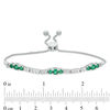 Thumbnail Image 1 of Lab-Created Emerald and White Sapphire Three Stone Station Bolo Bracelet in Sterling Silver - 9.5"