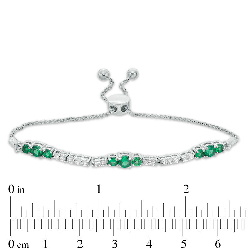 Lab-Created Emerald and White Sapphire Three Stone Station Bolo Bracelet in Sterling Silver - 9.5"