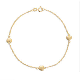 Triple Puffed Hearts Station Bracelet in 14K Gold - 7.25"