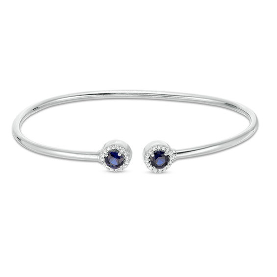 4.8mm Lab-Created Blue and White Sapphire Frame Flex Bangle in Sterling ...